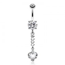 Heart Droplet Cubic Zirconia Belly Button Ring