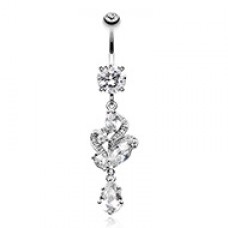 Elegant Luster Vines Cubic Zirconia Belly Button Ring