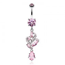 Elegant Luster Vines Cubic Zirconia Belly Button Ring