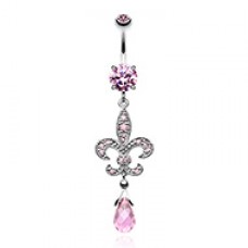 Glistening Fleur De Lis Cubic Zirconia Belly Button Ring