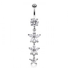 Shimmering Flower Cascade Cubic Zirconia Belly Button Ring