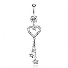 Heart Star Sparkles Cubic Zirconia Belly Button Ring