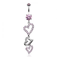 Curved Hearts Sparkle Cubic Zirconia Belly Button Ring