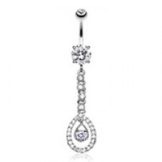 Elegant Teardrop Sparkle Cubic Zirconia Belly Button Ring
