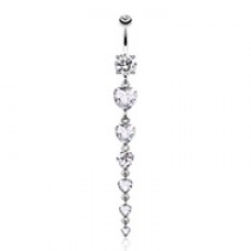 Enchanting Heart Cascade Cubic Zirconia Belly Button Ring