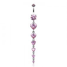 Enchanting Heart Cascade Cubic Zirconia Belly Button Ring