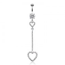 Luscious Double Hearts Cubic Zirconia Belly Button Ring
