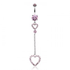 Luscious Double Hearts Cubic Zirconia Belly Button Ring