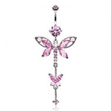 Long Shimmering Butterfly Sparkle Cubic Zirconia Belly Button Ring 