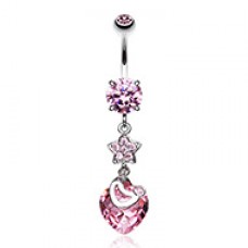 Star Heart Gem Sparkle Cubic Zirconia Belly Button Ring
