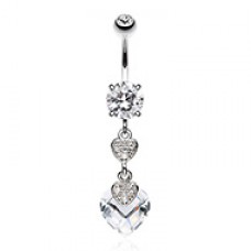Shimmering Hearts Cubic Zirconia Belly Button Ring