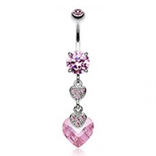Shimmering Hearts Cubic Zirconia Belly Button Ring