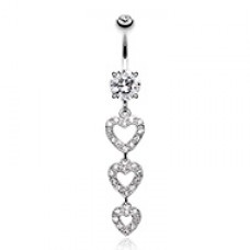 Sparkling Heart Cascade Cubic Zirconia Belly Button Ring