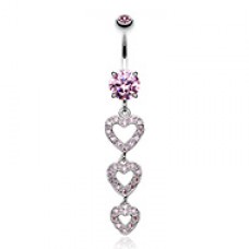Sparkling Heart Cascade Cubic Zirconia Belly Button Ring