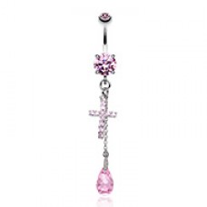 Mini Cross Chain Dangle Cubic Zirconia  Belly Button Ring