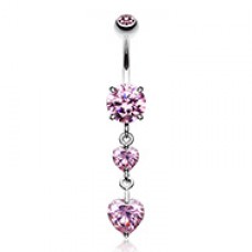 Elegant Double Hearts Cubic Zirconia Belly Button Ring