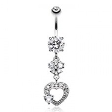 Luster Butterfly Heart Cubic Zirconia Belly Button Ring