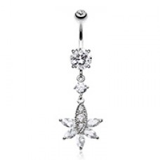 Snow Flower Multi-Gem Cubic Zirconia Belly Button Ring 