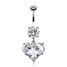Dainty Crystalline Heart Cubic Zirconia Belly Button Ring 