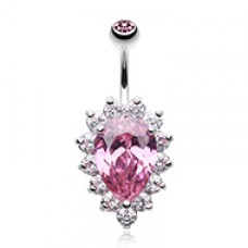 Sparkle Dazzle Droplet Multi Gem Cubic Zirconia Belly Button Ring