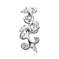 Delicate Crystal Vine Reverse Cubic Zirconia Belly Button Ring