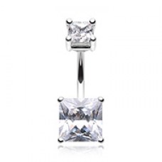 Classic Square Princess Cut Prong Cubic Zirconia Belly Button Ring