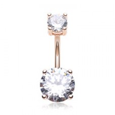 Rose Gold Cubic Zirconia Gem Prong Sparkle Belly Button Ring