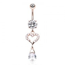 Rose Gold Luster Heart Cubic Zirconia Belly Button Ring