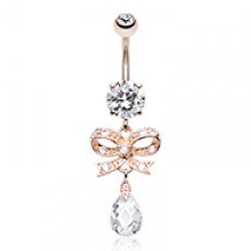 Rose Gold Romantic Gem Bow-Tie Cubic Zirconia Belly Button Ring
