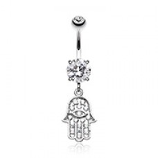 Glistening Dainty Hamsa Cubic Zirconia Belly Button Ring