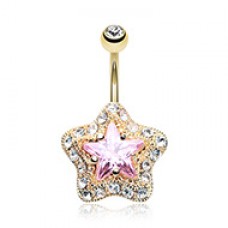 Golden Star Extravagant Cubic Zirconia Belly Button Ring