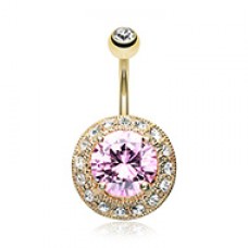 Golden Allure Prong Gem Cubic Zirconia Belly Button Ring
