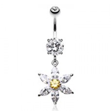 Glistening Flower Bliss Dangle Cubic Zirconia Belly Button Ring