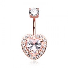 Rose Gold Brilliant Heart Sparkle Cubic Zirconia Belly Button Ring