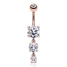 Rose Gold Gem Cascade Cubic Zirconia Belly Button Ring