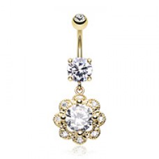 Golden Dazzling Flower Cubic Zirconia Belly Button Ring