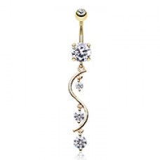 Golden Vine Swirl Sparkle Cubic Zirconia Belly Button Ring