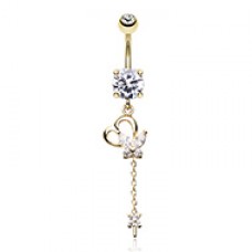 Golden Butterfly Heart Flower Sparkle Cubic Zirconia Belly Button Ring