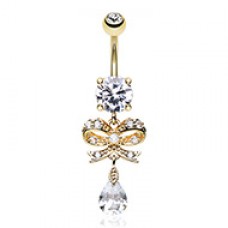 Golden Romantic Gem Bow-Tie Cubic Zirconia Belly Button Ring