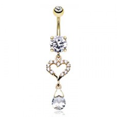 Golden Darling Heart Sparkle Cubic Zirconia Belly Button Ring