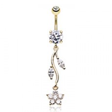 Golden Romantic Flower Cubic Zirconia Belly Button Ring