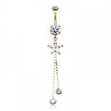 Golden Flower Sparkle Cubic Zirconia Belly Button Ring
