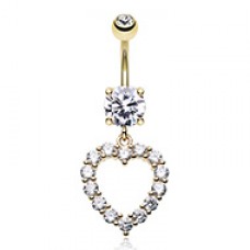 Golden Heart Affection Cubic Zirconia Belly Button Ring