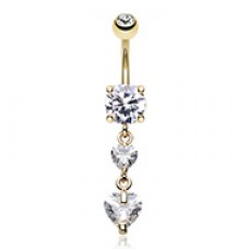 Golden Elegant Double Hearts Cubic Zirconia Belly Button Ring