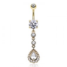 Golden Angelic Gem Cascading Cubic Zirconia Belly Button Ring