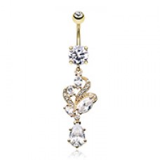 Golden Elegant Luster Vines Cubic Zirconia Belly Button Ring