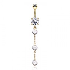 Golden Triple Crystal Droplets Cubic Zirconia Belly Button Ring