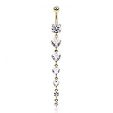 Golden Enchanting Heart Cascade Cubic Zirconia Belly Ring