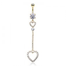 Golden Luscious Double Hearts Cubic Zirconia Belly Button Ring