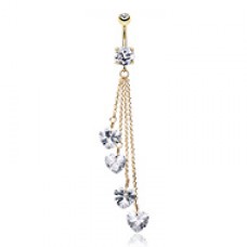 Golden Heart Crystal Drops Cubic Zirconia Belly Button Ring